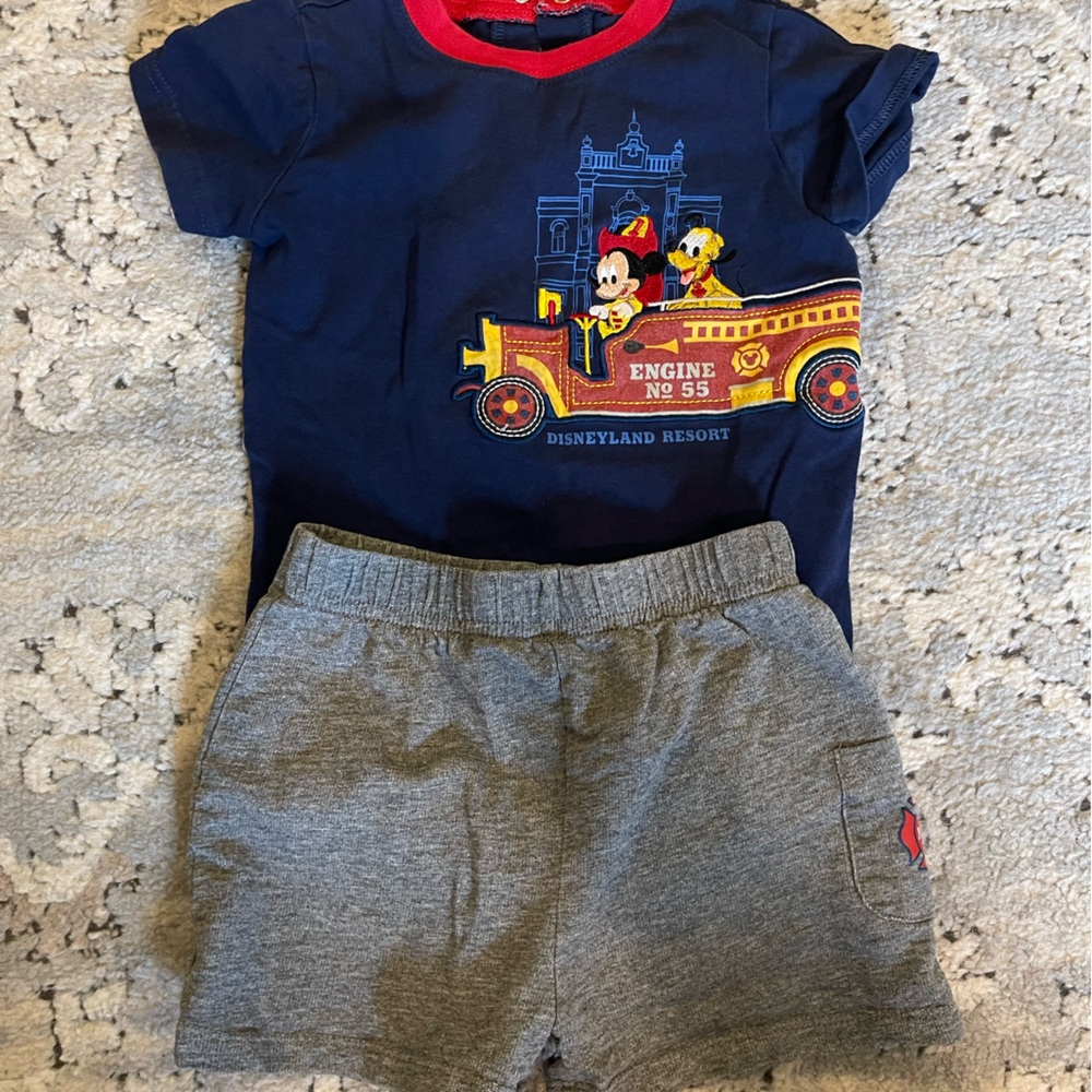 Disney Parks Mickey Mouse fire station onesie and short set